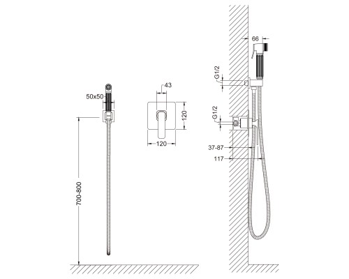 Смеситель встроенный с гигиеническим душем Timo Torne 4389/00SM хром