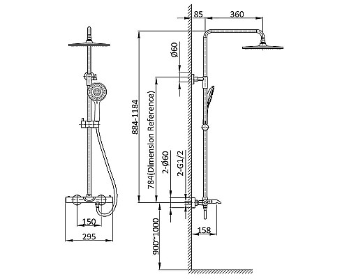 Душевая система Vincea Esse VSFS-1E1TMB с термостатом Черная матовая