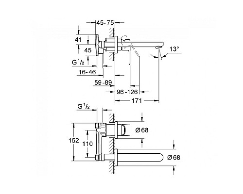 Смеситель Grohe для раковины на 2 отверстия 20474000 166 мм