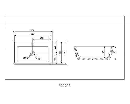 Раковина накладная ABBER Rechteck AC2203MB черная матовая