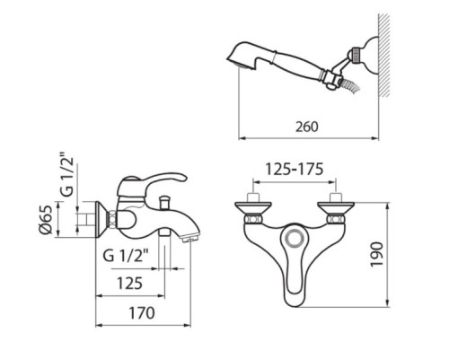 Смеситель для ванны и душа Webert Aurora AU850101010(153), золото