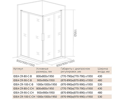 Душевой уголок Good Door Idea CR-100-C-CH 100х100 профиль Хром стекло прозрачное