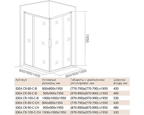 Душевой уголок Good Door Idea CR-100-C-CH 100х100 профиль Хром стекло прозрачное