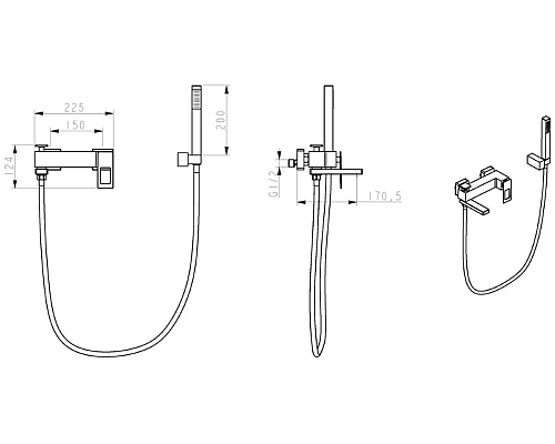 Смеситель для ванны Boheme Q 143-BUW Черный матовый Синий