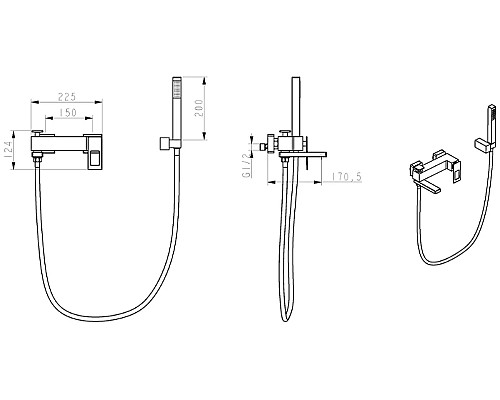 Смеситель для ванны Boheme Q 143-BUW Черный матовый Синий
