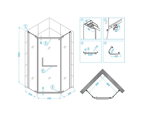Душевой уголок RGW Passage PA-081B 80x80 35088188-14 профиль Черный стекло прозрачное