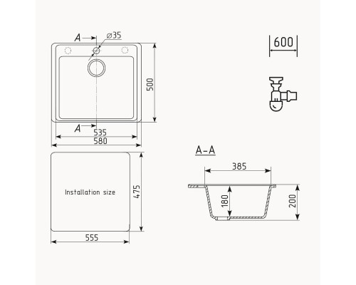 Кухонная мойка Ulgran Quartz Forte 580-09 мокрый асфальт