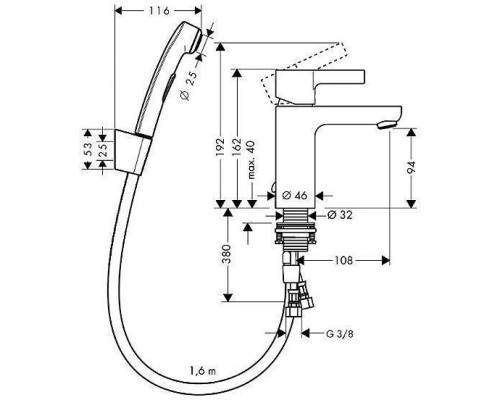 Смеситель с гигиеническим душем Hansgrohe Metris S 31160000
