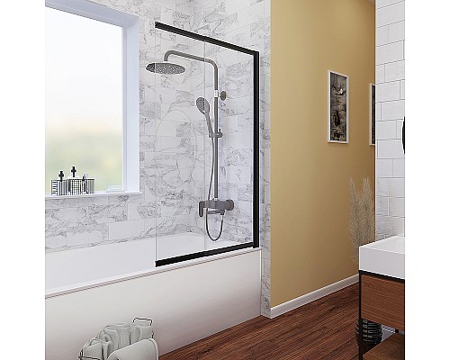 Шторка на ванну WasserKRAFT Dill 100 61S02-100 профиль Черный стекло прозрачное