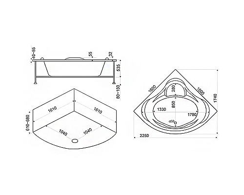 Акриловая ванна Bas Мега 160x160 В 00024