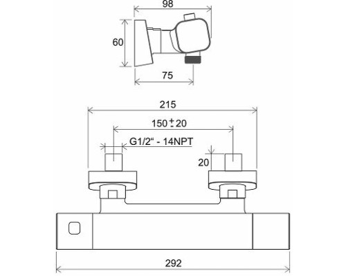 Смеситель для душа Ravak 10° Free TD F 033.00/150 X070140 с термостатом Хром