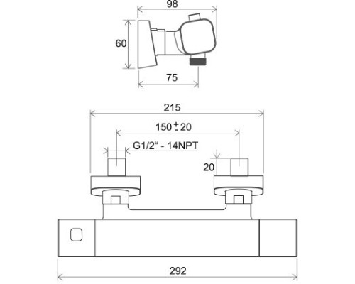 Смеситель для душа Ravak 10° Free TD F 033.00/150 X070140 с термостатом Хром