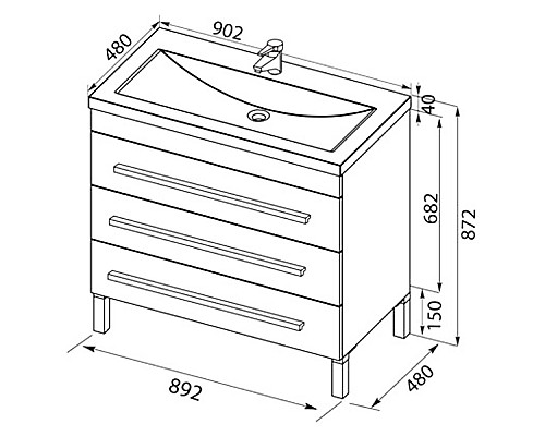 Тумба под раковину Aquanet Верона 90 178470 3 ящика Белая