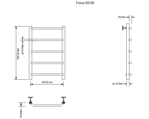 Полотенцесушитель водяной Aquanet Fiona 600x400, хром