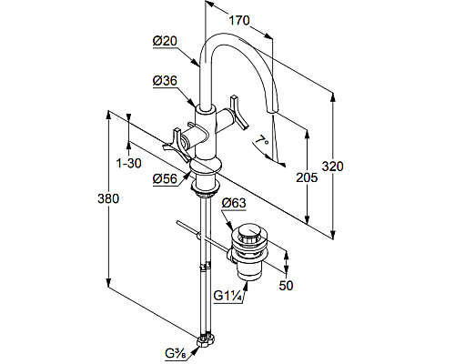 Смеситель для раковины Kludi Nova Fonte 201180539 Хром