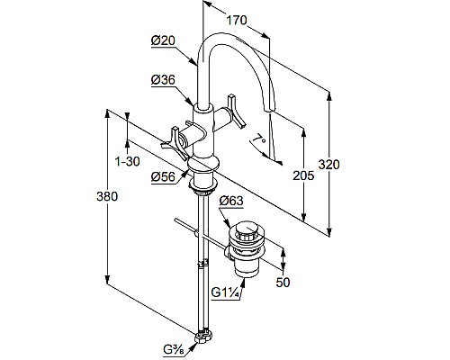 Смеситель для раковины Kludi Nova Fonte 201180539 Хром