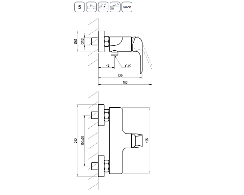 Смеситель для душа Ravak Flat FL 032.20/150 X070177 Черный матовый