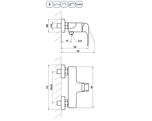 Смеситель для душа Ravak Flat FL 032.20/150 X070177 Черный матовый