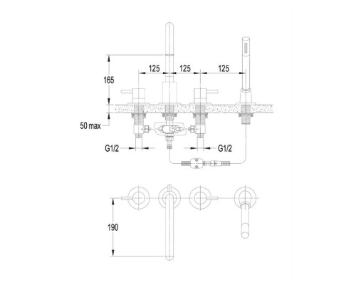 Смеситель для ванны на 4 отверстия Omnires Y Y1232GLB брашированное золото