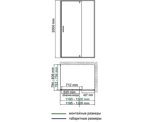 Душевой уголок WasserKRAFT Elbe 120x80 74P06 профиль Черный стекло прозрачное