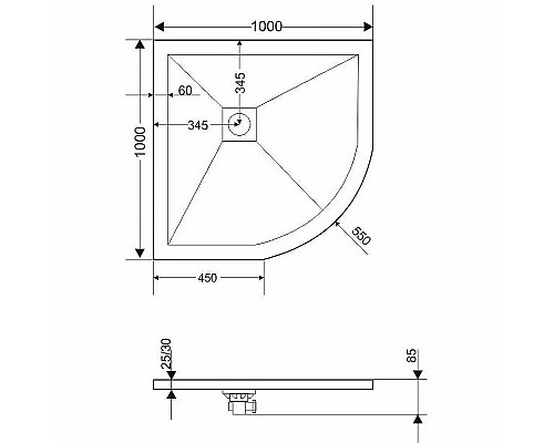Душевой поддон из искусственного камня Grossman Strong 100x100 GR-S2100100 Графит