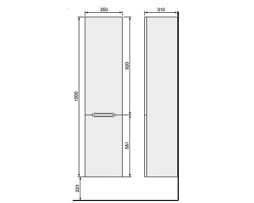Шкаф пенал Jorno Modul 35 R Mоl.04.150/P/W подвесной Белый глянец
