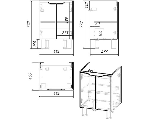 Тумба под раковину Dreja Q Plus (D) 60 99.1004 подвесная напольная Белый