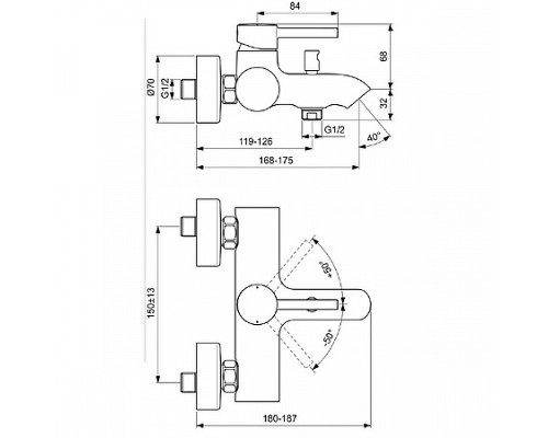 Смеситель для ванны Ideal Standard Kolva BC675U4 Черный Хром