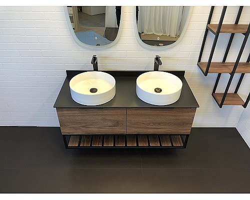 Тумба с раковинами Comforty Порто 120-2 00-00001287 подвесная Дуб темно-коричневый