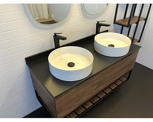 Тумба с раковинами Comforty Порто 120-2 00-00001287 подвесная Дуб темно-коричневый