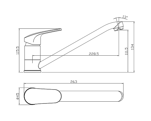 Смеситель для кухни Rossinka RS45-21 Хром