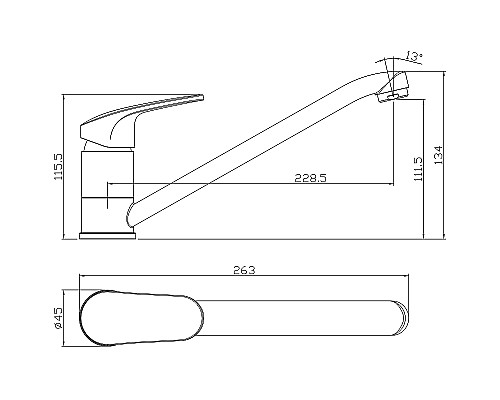 Смеситель для кухни Rossinka RS45-21 Хром