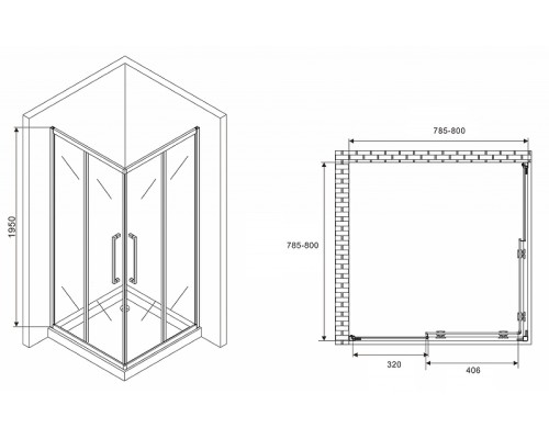 Душевой уголок Abber Schwarzer Diamant 80x80 профиль Черный стекло прозрачное
