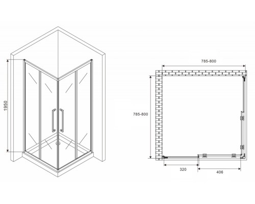 Душевой уголок Abber Schwarzer Diamant 80x80 профиль Черный стекло прозрачное