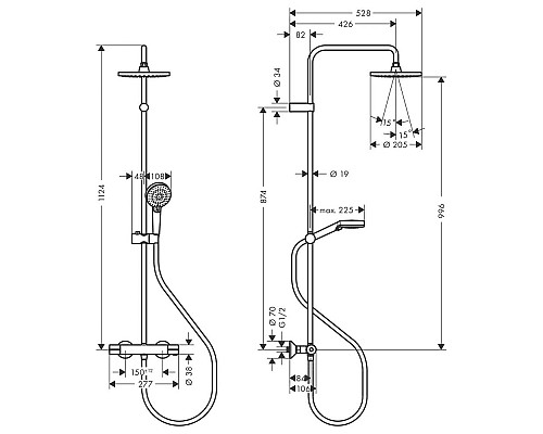 Душевая система для ванны Hansgrohe Vernis Shape с термостатом хром 26284000