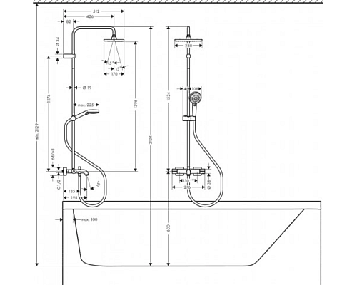 Душевая система для ванны Hansgrohe Vernis Shape с термостатом хром 26284000