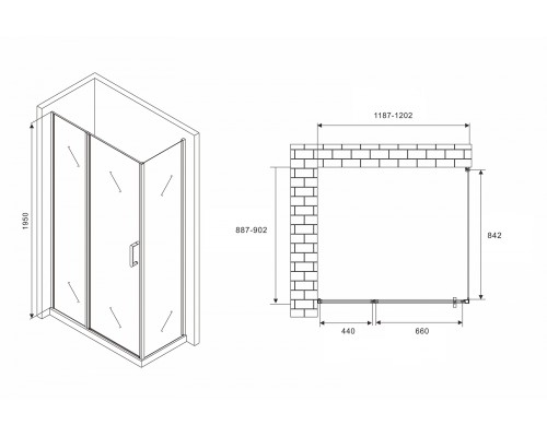 Душевой уголок Abber Sonnenstrand 120x90 профиль Черный стекло прозрачное