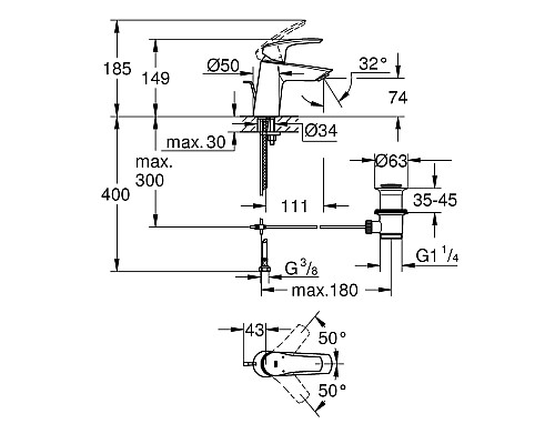 Смеситель для раковины Grohe Eurosmart 23965003 Хром