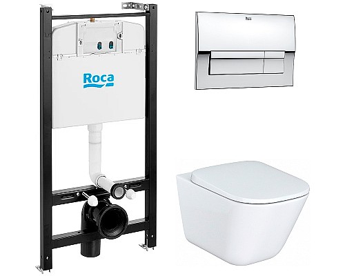 Комплект унитаза с инсталляцией Roca The Gap 893104100 с сиденьем Микролифт и клавишей смыва