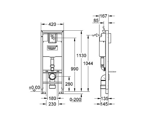 Инсталляция Grohe 3 в 1 для подвесного унитаза 38721001