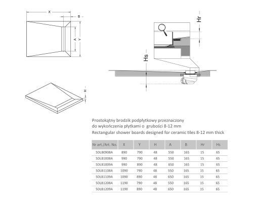 Душевая плита Radaway RadаDrain 109x79 с решеткой Rain