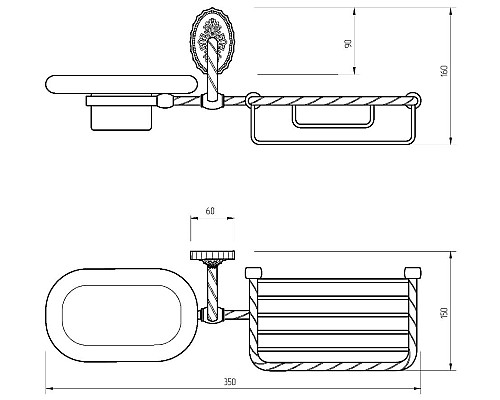 Мыльница с полкой корзиной Migliore Edera 16945 Золото