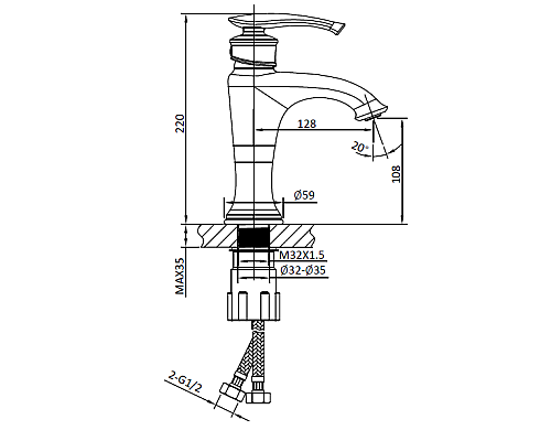 Смеситель для раковины AltroBagno Beatrice 0115 R Or