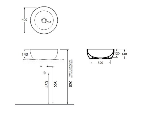 Раковина-чаша Azzurra Elegance Circle 40 ELLA040140C0BI/(ECI40 bi)*0 Белая