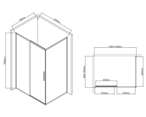 Душевой уголок Vincea Slim-U 120x90 Черный матовый