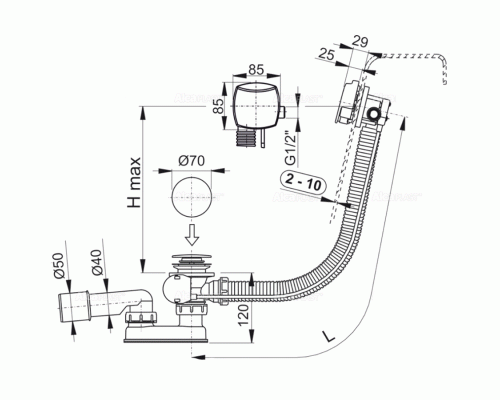 Слив-перелив Alcaplast A564CRM1-100 полуавтомат Белый Хром
