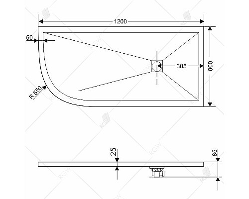 Поддон из искусственного камня RGW Stone Tray ST/AR-0128G 120x80 R 16154128-02R Графит