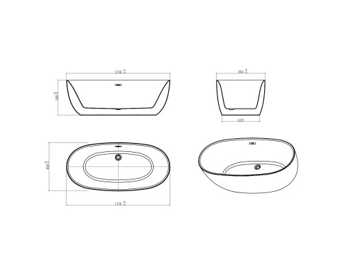 Ванна акриловая Vincea VBT-205 170x80x58 с каркасом и сливом-переливом