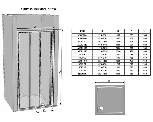 Душевая дверь Ravak Supernova ASDP3-100 00VA01R2Z1 профиль Белый стекло Transparent