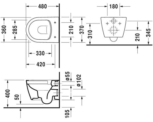 Унитаз Duravit ME by Starck 2530090000 подвесной без крышки-сиденья